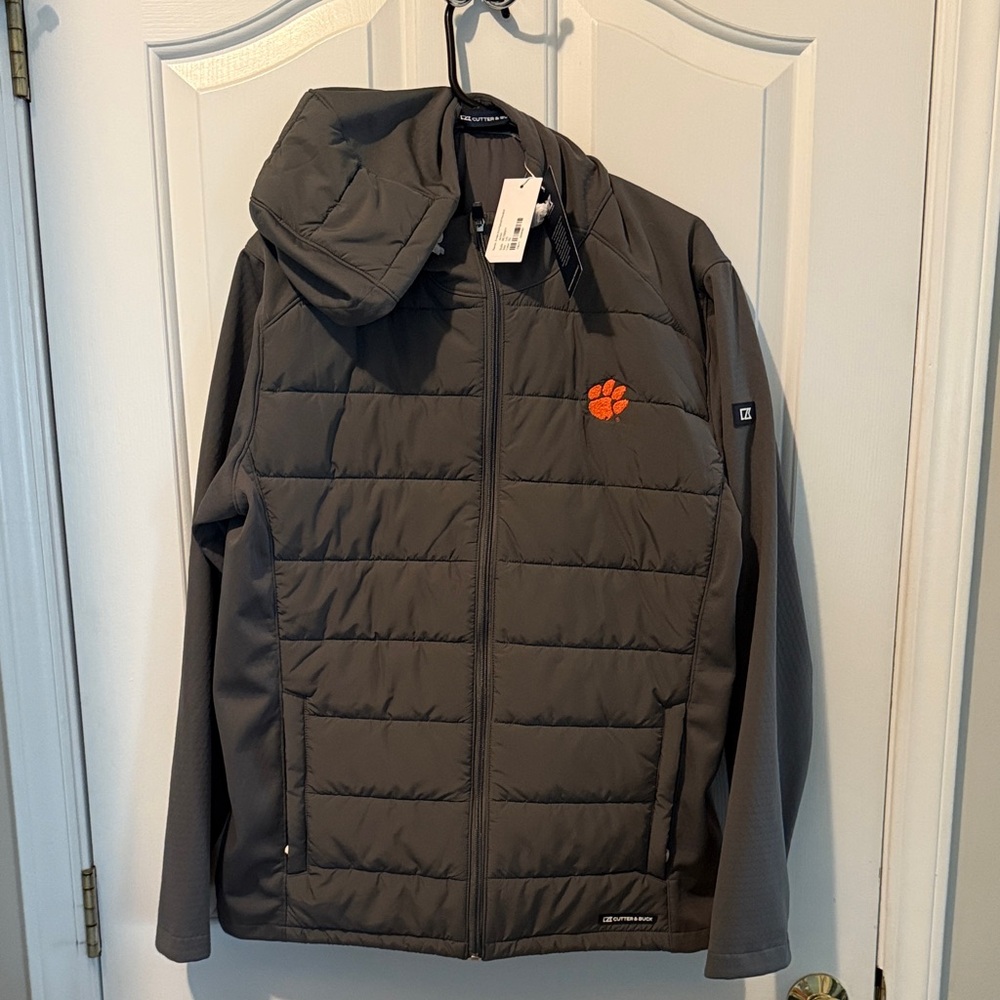 Columbia Dark Gray Hooded Jacket with Orange Emblem
